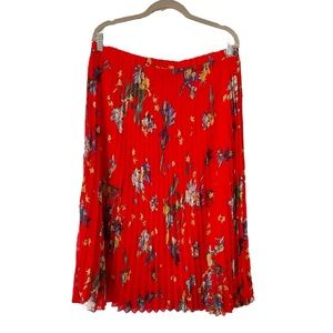 Vince Camuto red floral midi skirt XL fireball pleated NWT